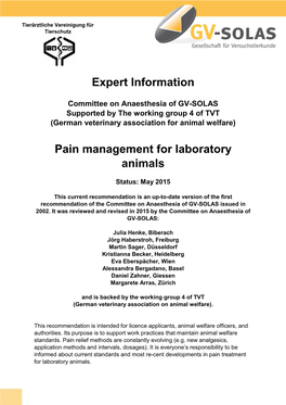 Pain Management for Laboratory Animals