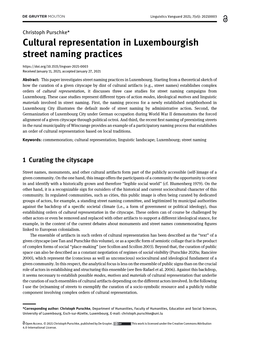 Cultural Representation in Luxembourgish Street Naming Practices Received January 11, 2021; Accepted January 27, 2021