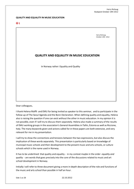 Quality and Equality in Music Education