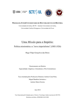 Uma Missão Para O Império: Política Missionária E O “Novo Imperialismo” (1885-1926)