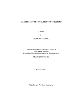 An Assessment of Subsea Production Systems