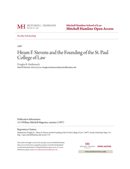 Hiram F. Stevens and the Founding of the St. Paul College of Law Douglas R