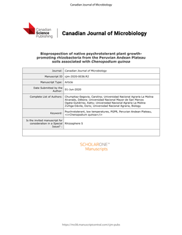 Bioprospection of Native Psychrotolerant Plant Growth- Promoting Rhizobacteria from the Peruvian Andean Plateau Soils Associated with Chenopodium Quinoa