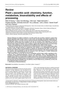 Review Plant L-Ascorbic Acid: Chemistry, Function, Metabolism