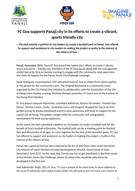 FC Goa Supports Panaji City in Its Efforts to Create a Vibrant, Sports Friendly City