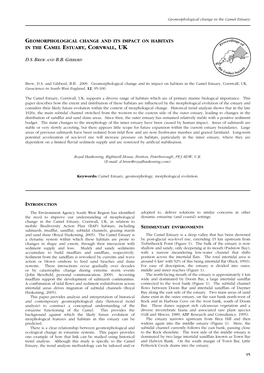 Geomorphological Change and Its Impact on Habitats in the Camel Estuary , C Ornwall , Uk