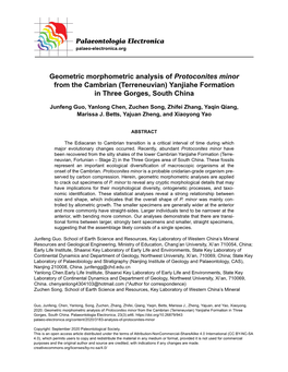 Geometric Morphometric Analysis of Protoconites Minor from the Cambrian (Terreneuvian) Yanjiahe Formation in Three Gorges, South China