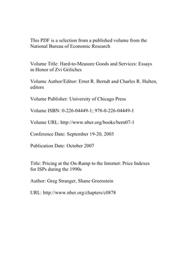 Price Indexes for Isps During the 1990S