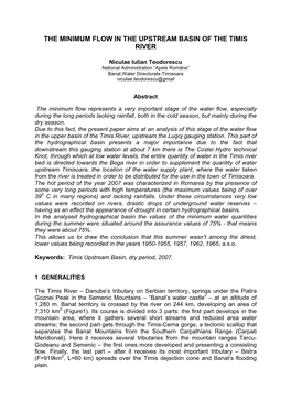 The Minimum Flow in the Upstream Basin of the Timis River