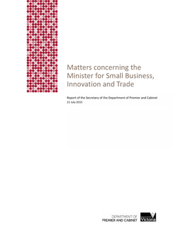 Matters Concerning the Minister for Small Business, Innovation and Trade
