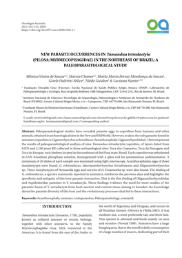 NEW PARASITE OCCURRENCES in Tamandua Tetradactyla (PILOSA: MYRMECOPHAGIDAE) in the NORTHEAST of BRAZIL: a PALEOPARASITOLOGICAL STUDY