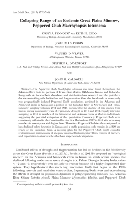Collapsing Range of an Endemic Great Plains Minnow, Peppered Chub Macrhybopsis Tetranema