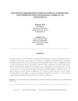 Identifying Requirements for Vocational Information and Communication Technology Curricula in Afghanistan