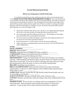 Corset Measurement Form