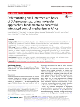 Differentiating Snail Intermediate Hosts of Schistosoma Spp. Using