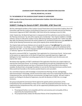 Findings for Denial of CMPT -2016-0001, AT&T