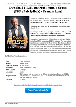 Francis Rossi, 'THE ROCK 'N' ROLL AUTOBIOGRAPHY of the YEAR' MAIL on SUNDAY'essential for Fans and Great Reading for Anyone Else' Classic