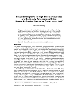 Illegal Immigrants in High Income Countries and Politically Autonomous Units: Recent Estimated Stocks by Country and Unit