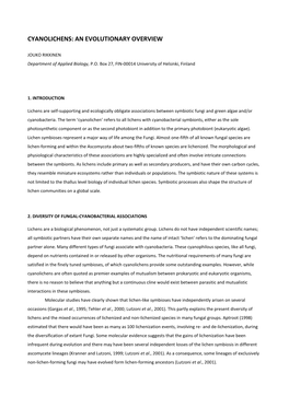 Cyanolichens: an Evolutionary Overview