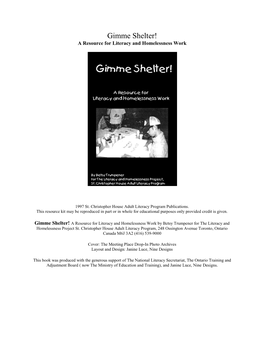 Gimme Shelter! a Resource for Literacy and Homelessness Work