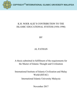 K.H. Noer Alie‟S Contribution to the Islamic Educational System (1956-1990)