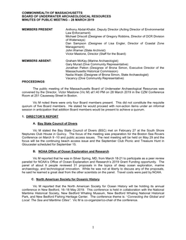 Massachusetts Board of Underwater Archaeological Resources Minutes of Public Meeting – 28 March 2019