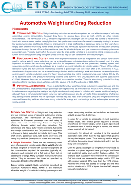 Automotive Weight and Drag Reduction