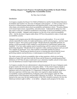 Defining Adequate Yearly Progress: Strengthening Responsibility for Results Without Toppling State Accountability Systems by M