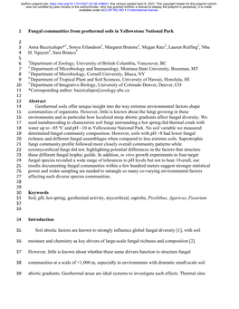 Fungal Communities from Geothermal Soils in Yellowstone National Park