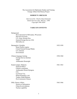 1 the Association for Diplomatic Studies and Training Foreign Affairs Oral History Project ROBERT W. DREXLER Interviewed By