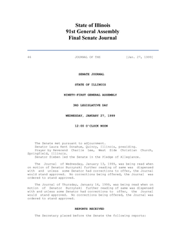 State of Illinois 91St General Assembly Final Senate Journal