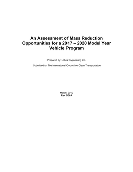 An Assessment of Mass Reduction Opportunities for a 2017-2020