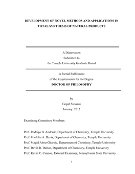 Development of Novel Methods and Applications in Total Synthesis of Natural Products