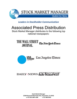 Associated Press Distribution Stock Market Manager Distributes to the Following Top National Newspapers