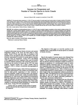 Summer Air Temperature and Number of Vascular Species in Arctic Canada W