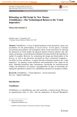 Rebooting an Old Script by New Means: Teledildonics—The Technological Return to the ‘Coital Imperative’
