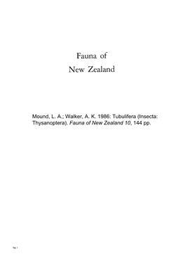 Tubulifera (Insecta: Thysanoptera). Fauna of New Zealand 10, 144 Pp