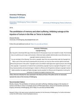 The Annihilation of Memory and Silent Suffering: Inhibiting Outrage at the Injustice of Torture in the War on Terror in Australia