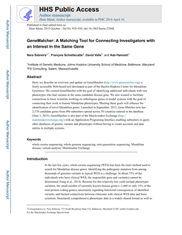 Genematcher: a Matching Tool for Connecting Investigators with an Interest in the Same Gene