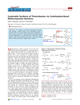 Sustainable Synthesis of Thioimidazoles Via Carbohydrate-Based Multicomponent Reactions Marcus Baumann and Ian R