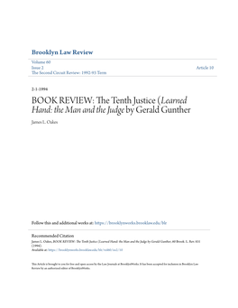 BOOK REVIEW: the Tenth Justice (Learned Hand: the Man and the Judge by Gerald Gunther, 60 Brook