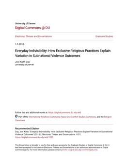 Everyday Indivisibility: How Exclusive Religious Practices Explain Variation in Subnational Violence Outcomes