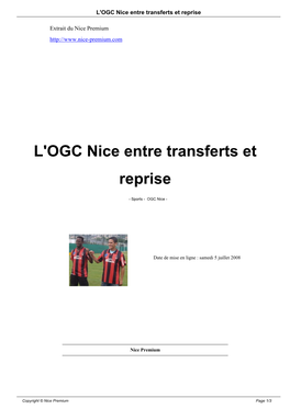 L'ogc Nice Entre Transferts Et Reprise
