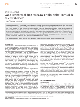 Gene Signatures of Drug Resistance Predict Patient Survival in Colorectal Cancer