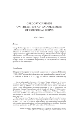 Gregory of Rimini on the Intension and Remission of Corporeal Forms