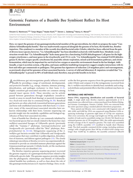 Genomic Features of a Bumble Bee Symbiont Reflect Its Host