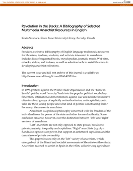 Revolution in the Stacks: a Bibliography of Selected 2 Multimedia Anarchist Resources in English