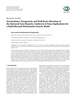 Geochemistry, Paragenesis, and Wall-Rock Alteration of the Qatruyeh Iron Deposits, Southwest of Iran: Implications for a Hydrothermal-Metasomatic Genetic Model