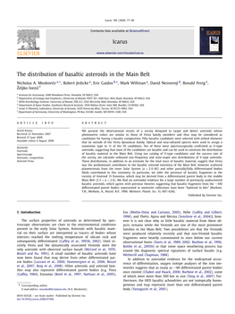 The Distribution of Basaltic Asteroids in the Main Belt ∗ Nicholas A