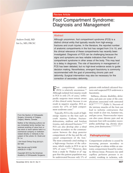 Foot Compartment Syndrome: Diagnosis and Management